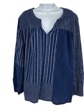 Pure Jill Elements Womens Striped Blue Long Sleeve Tunic Top 2X